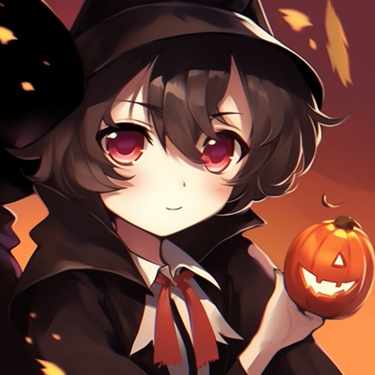 Two characters under a starry night sky, detailed background with Halloween elements, walking side by side. cute halloween matching pfp for lovers pfp for discord.
