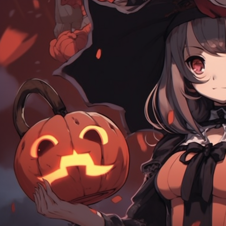 Two characters in matching witch costumes, fine details and an ominous backdrop. unique halloween matching pfp pfp for discord.