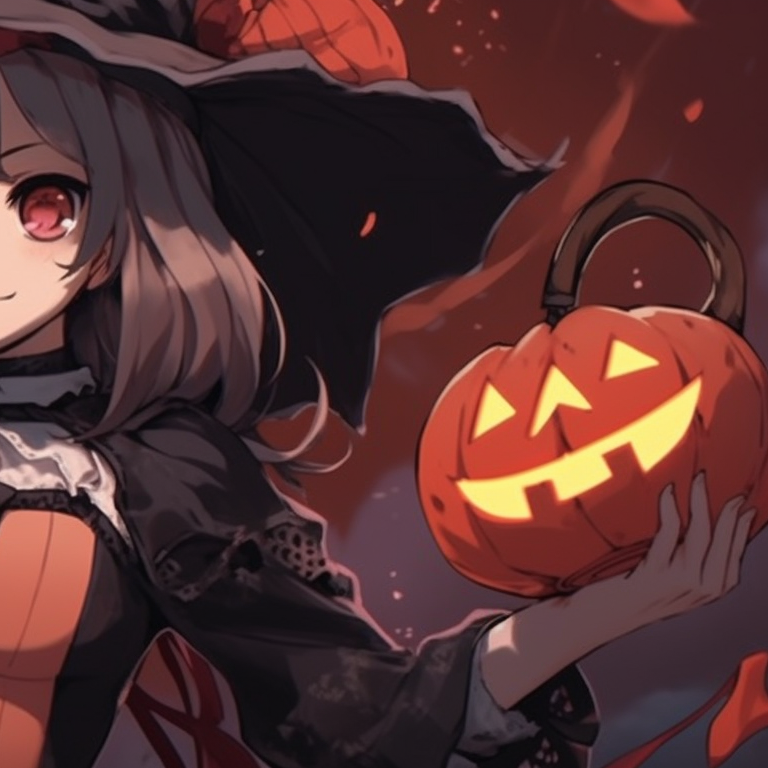 Two characters in matching witch costumes, fine details and an ominous backdrop. unique halloween matching pfp pfp for discord.