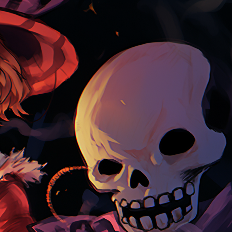 Two characters, macabre details and grey-tones giving off a creepy, haunted appearance. inspirational one piece pfps for halloween pfp for discord.