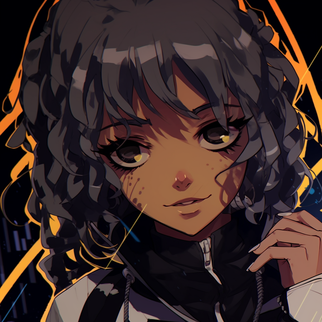 A bold close-up of a black anime character with striking and high-contrast colors, capturing detailed facial expressions. black anime pfp stylesHD, free download