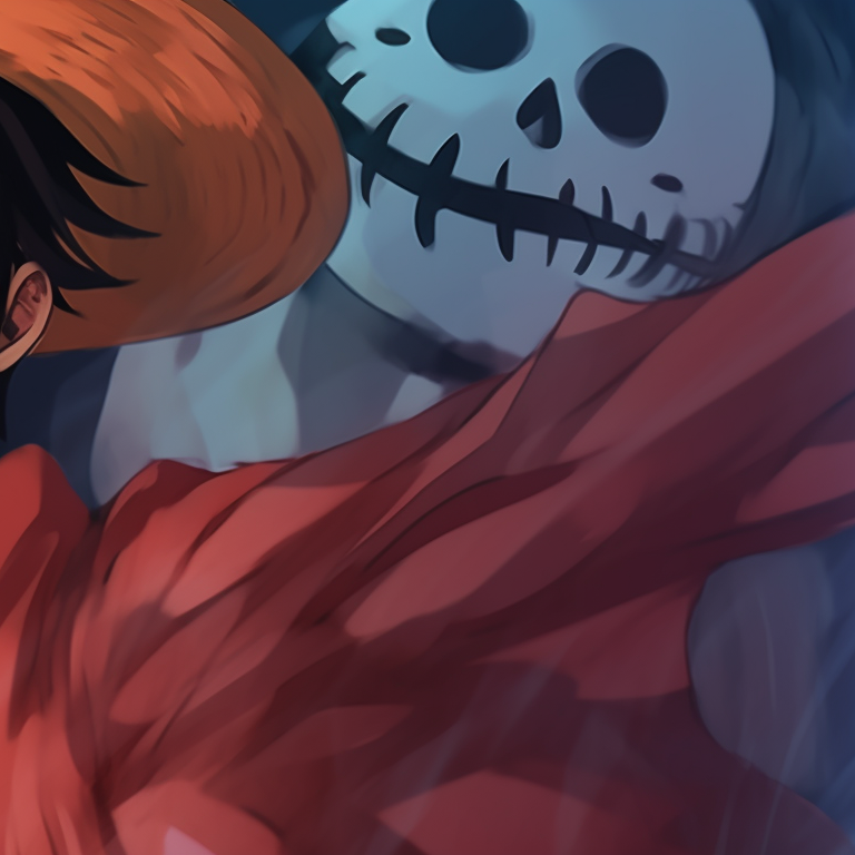 Luffy and Nami in ghostly forms featuring light glowing outlines. one piece halloween matching pfp pfp for discord.