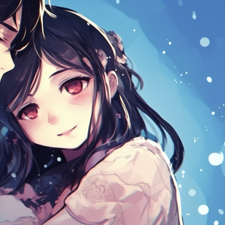 A sunrise setting backdrop for a couple about to embrace, cool blue and warm orange palettes indicate the dawn of a new day. aesthetic matching pfp for bf and gf pfp for discord.