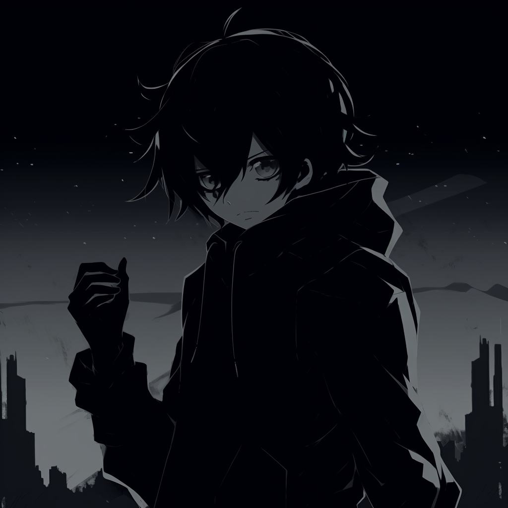 Anime character half-illuminated, with shadows creating a mysterious ambiance. anthology of anime pfp dark aesthetic pfp for discord.