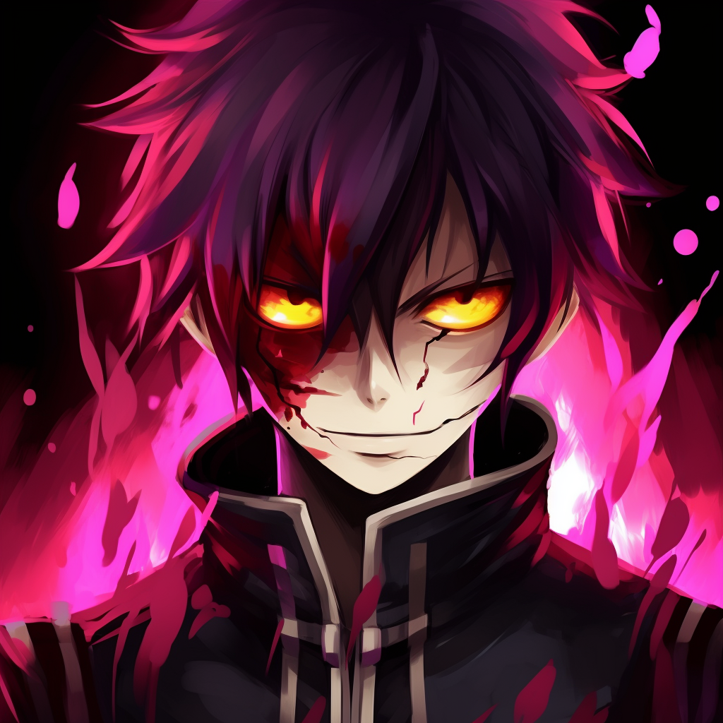 Natsu Dragneel's fiery eyes, in-depth detail and vibrant colors. high definition badass anime pfp