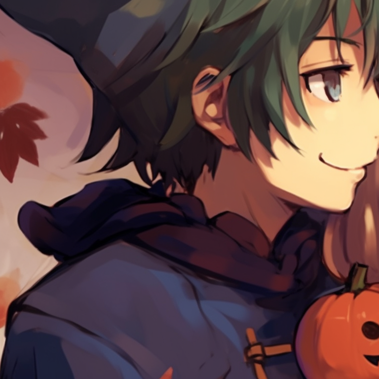 Howl and Sophie with ghoulish features, pastel colors and soft shading add a touch of romance to the eerie atmosphere. unseen howl's moving castle halloween themed matching pfp pfp for discord.
