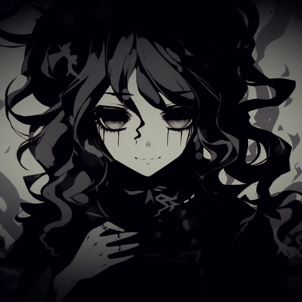 A female character coalesced with darkness, her fierce gaze highlighted by glowing colors. darkness anime pfp females pfp for discord.