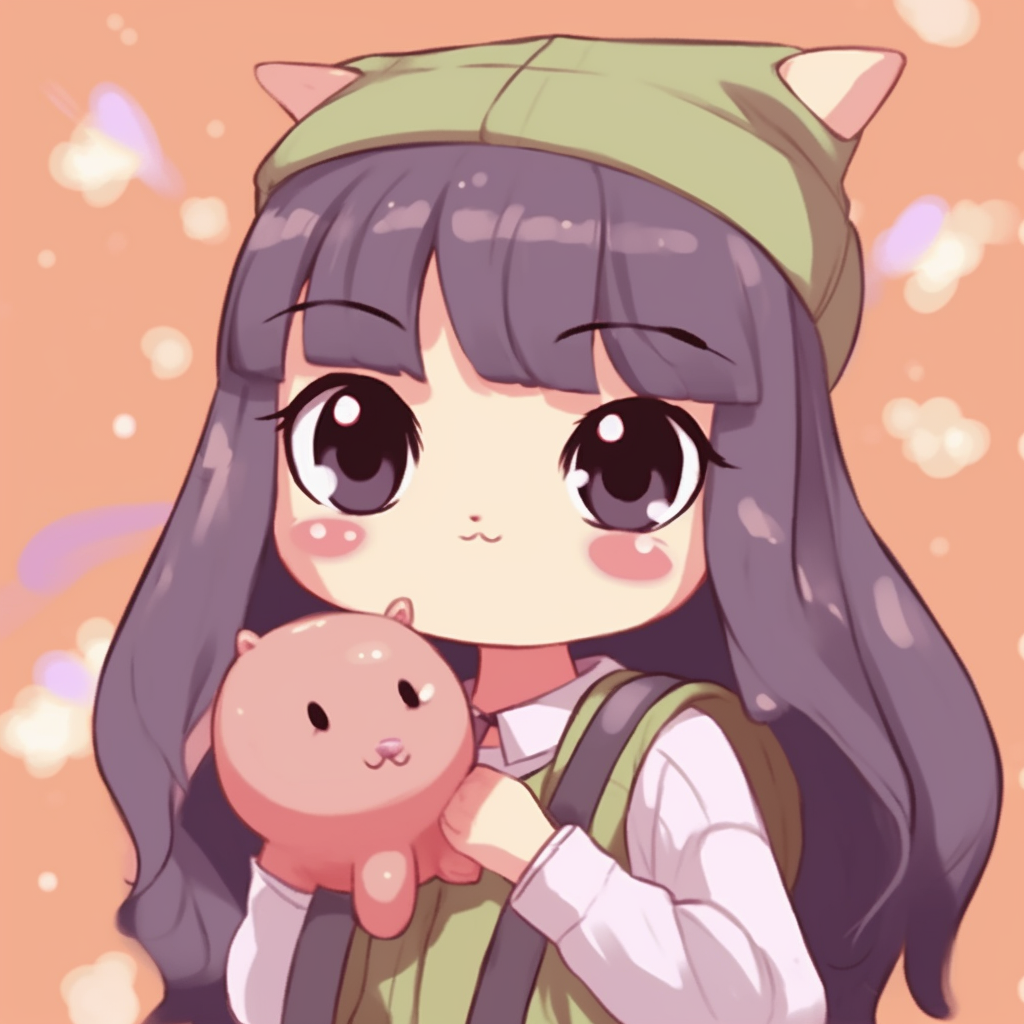 Anime schoolgirl with a small cat, pastel colors and soft lines. sweet pfp for cute school girls pfp for discord.