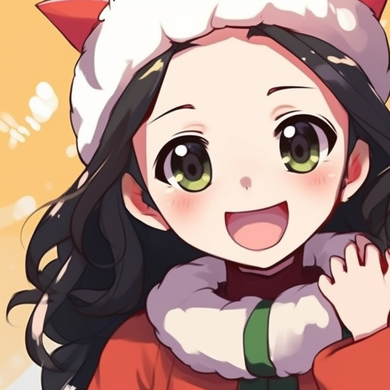 Two characters, Nezuko and Tanjiro, in Christmas-themed outfits, vibrant colors. matching nezuko and tanjiro christmas pfp pfp for discord.