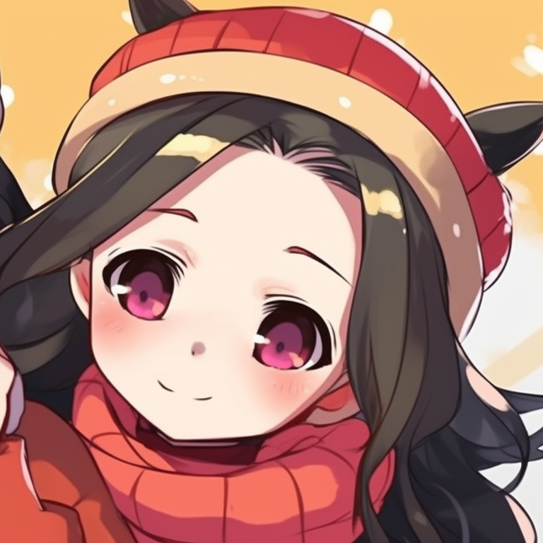 Two characters, Nezuko and Tanjiro, in Christmas-themed outfits, vibrant colors. matching nezuko and tanjiro christmas pfp pfp for discord.