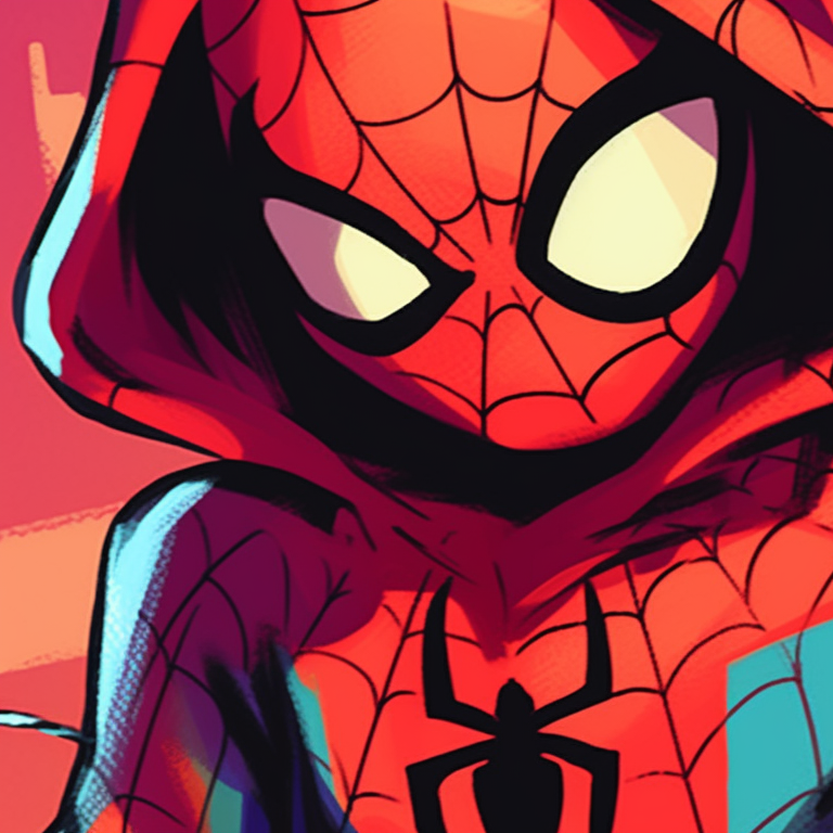 Two spider-man inspired characters swinging through the city, dynamic lines and vivid colors. spider man matching pfp for kids pfp for discord.