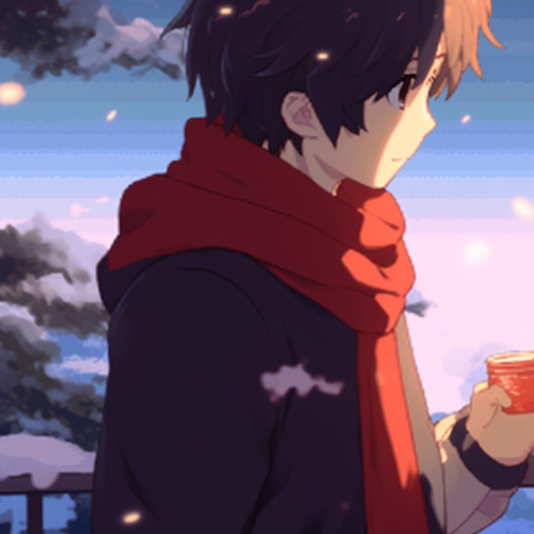 Two characters in a playful snowball fight, energetic movement and joyful expressions, snow-laden trees in the background. perfect matching gif christmas pfp pfp for discord.