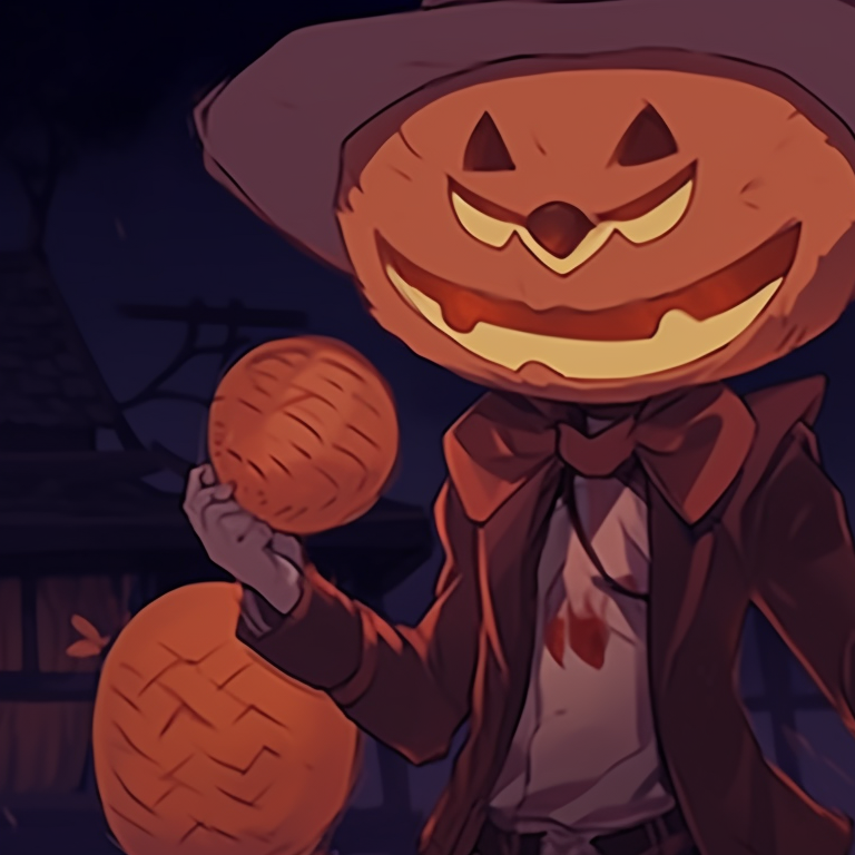 Two characters in outfits alternately patterned with the colors of candy corn, playful and sweet vibe. discord pfp halloween theme matching ideas pfp for discord.
