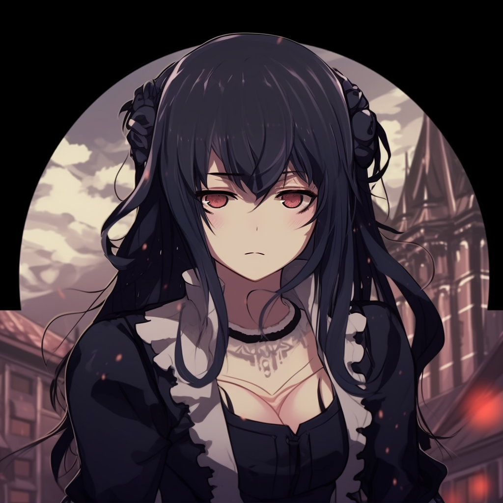 Profile picture of anime girl in suspenseful pose, sharp lines and high contrast colors sus anime girl pfp images