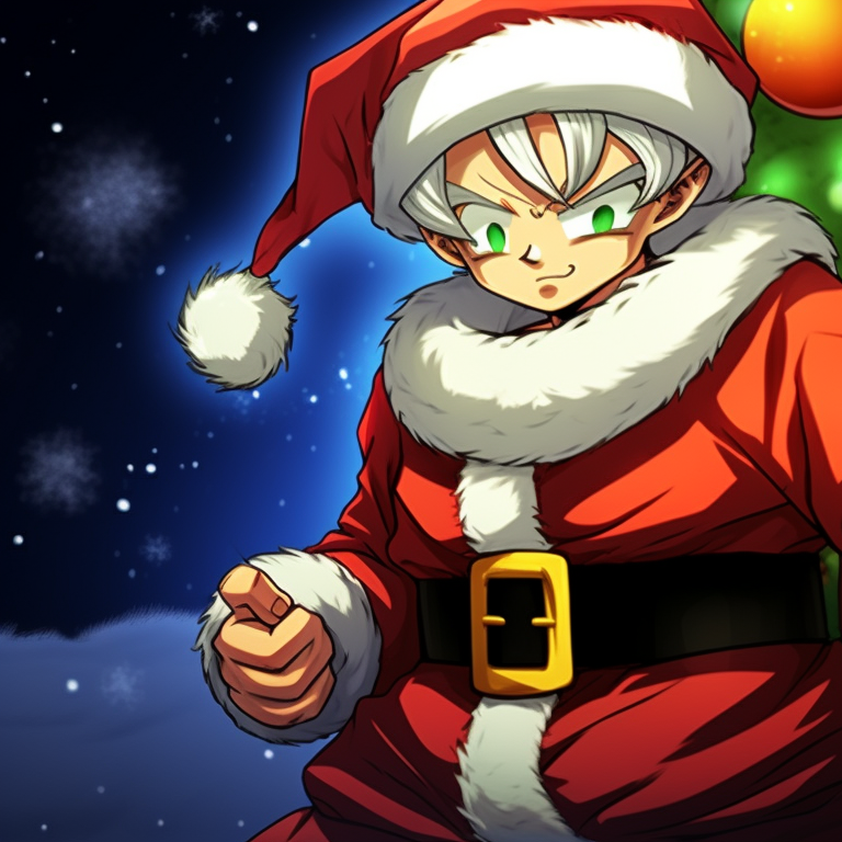 Two characters, one with an aura of light and one with an aura of darkness, styled with Christmas colors. best christmas dragon ball pfp for match pfp for discord.