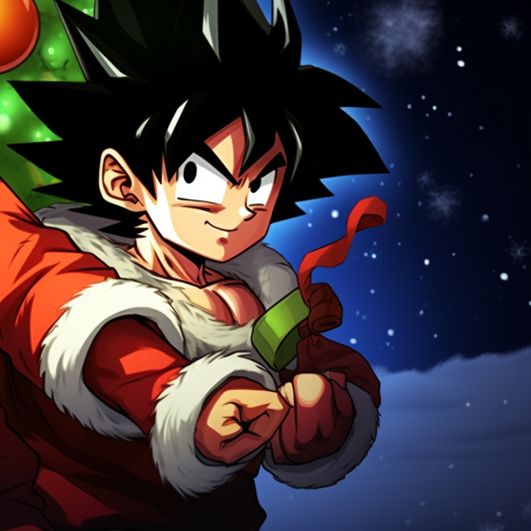 Two characters, one with an aura of light and one with an aura of darkness, styled with Christmas colors. best christmas dragon ball pfp for match pfp for discord.
