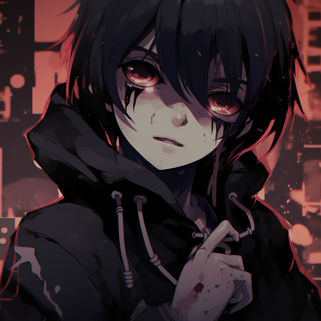 Image depicting a moody emo anime boy, bold outlines with dark tones. cute emo pfp anime gallery