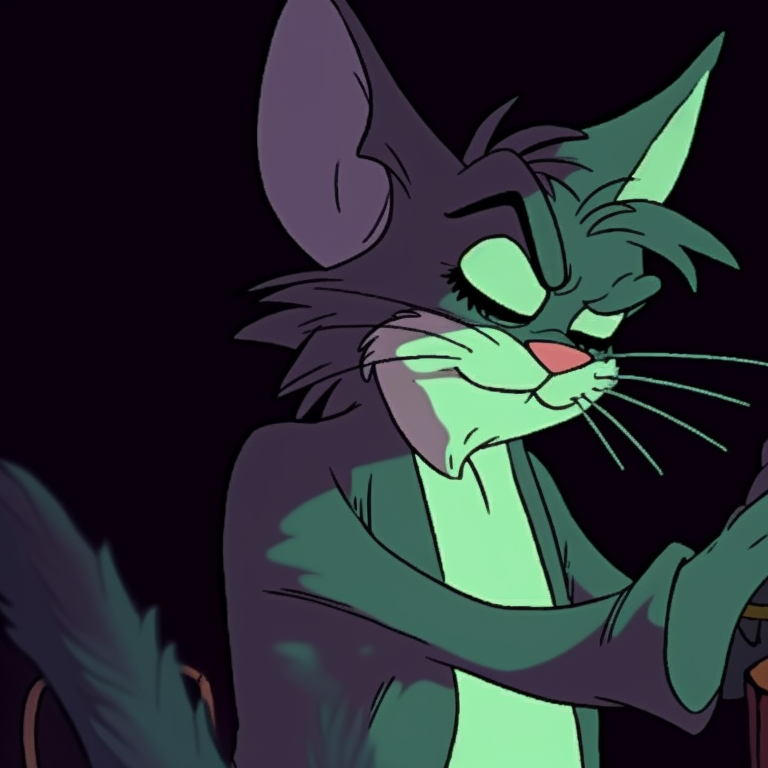 Jerry eyeing a wedge of cheese with a mischievous glint, Tom lurking in the shadows, with shadowy, contrasted art style. tom and jerry matching pfp halloween theme inspiration pfp for discord.