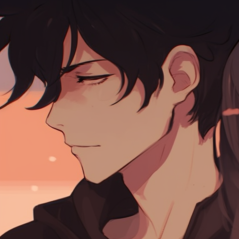 Two characters, serene expressions and calming hues, in peaceful silence. pfp matching non-anime couples pfp for discord.