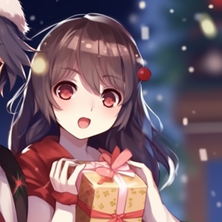 School pupils with playful reindeer, wearing matching Christmas sweaters, in a festive scene. harmonizing christmas pfp for school pupils pfp for discord.