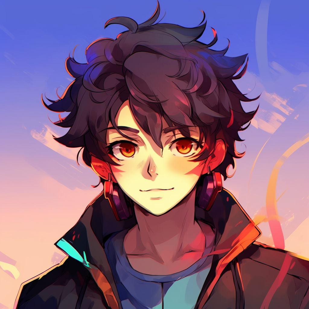 Male anime character with a mischievous smirk, vivid colors and detailed linework. quirky male anime pfp