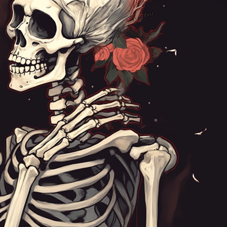 Two decomposed creature characters sharing a tender moment, detailed aging textures, set against a traditional Christmas background. lovers in the afterlife - matching christmas skeleton pfp kissing pfp for discord.