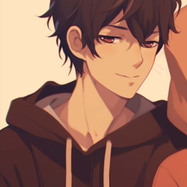 Two characters in matching sweaters, warm tones and simplistic design. inspiring matching pfp for dedicated couples pfp for discord.