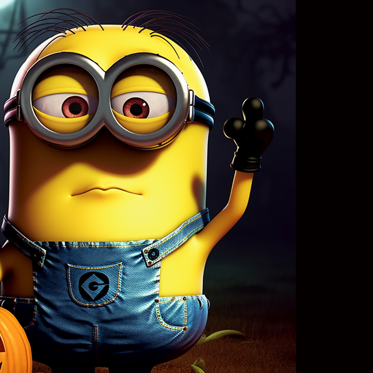 Two Minions wearing traditional Halloween costumes, detailed patterns and comedic ambiance. matching pfp with minion theme for halloween pfp for discord.