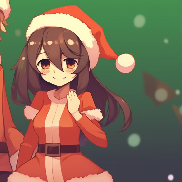 A close-up of two characters, detailed pixel art, one character wrapping a scarf around the other. matching christmas pfp background for pixel art pfp for discord.