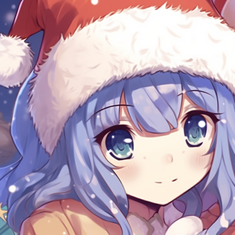 Two characters in matching Santa suits, festive backdrop and cheerful glances. unique matching anime girl christmas pfp designs pfp for discord.