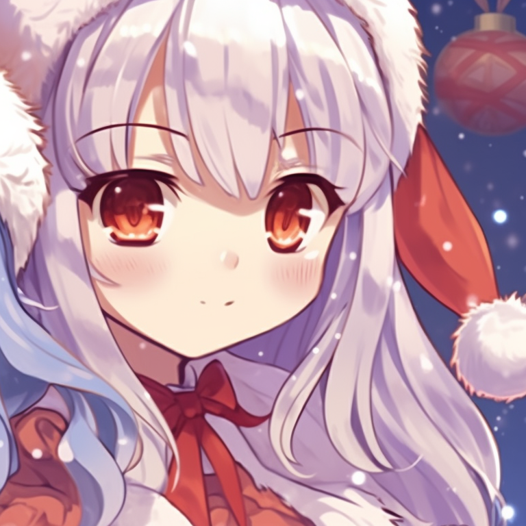 Two characters in matching Santa suits, festive backdrop and cheerful glances. unique matching anime girl christmas pfp designs pfp for discord.
