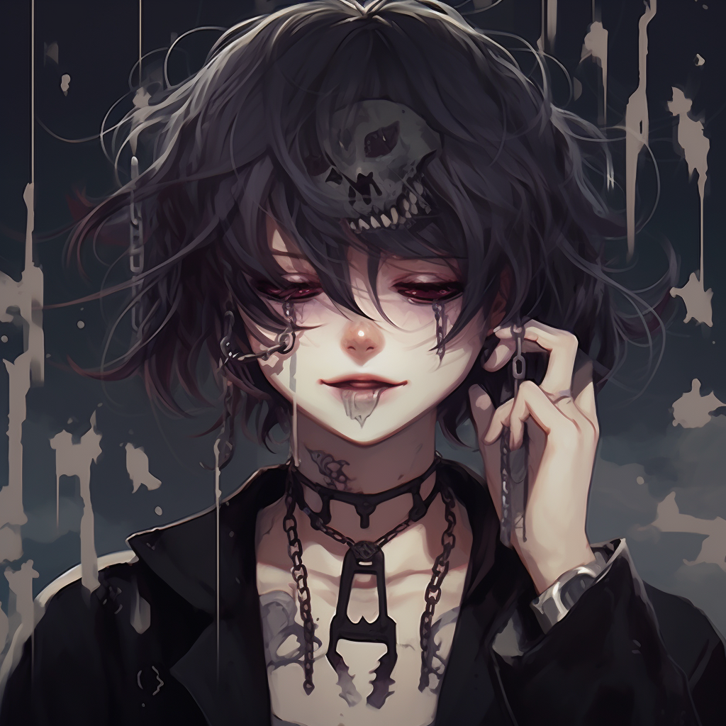 Emo anime character with rain-effect, showcasing the detailed raindrops and a melancholy expression. mysterious emo anime pfp