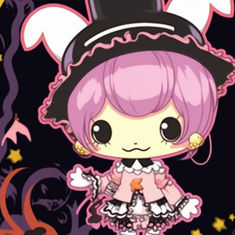 Two characters exuding magical energy, dressed in My Melody costumes, glowing details and dynamic poses. my melody matching pfp halloween theme costume ideas pfp for discord.