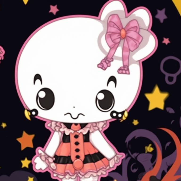 Two characters exuding magical energy, dressed in My Melody costumes, glowing details and dynamic poses. my melody matching pfp halloween theme costume ideas pfp for discord.