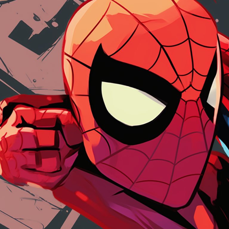 Spider-themed characters in dynamic action poses, bright colors and strong lines. spider man matching pfp for kids pfp for discord.