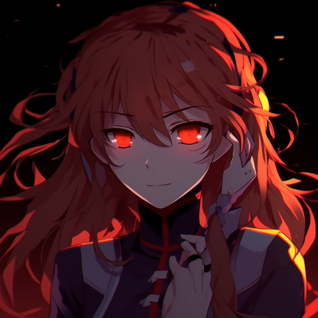 Asuka in a dynamic battle pose, high detail on her robotic suit. unique crazy anime pfp ideas pfp for discord.