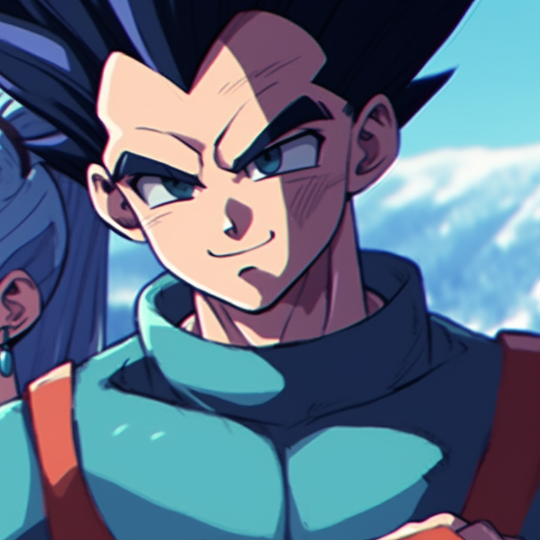 Bulma and Vegeta in combat-ready poses, festive clothing, bright lighting, and festive background. christmas dragonball bulma and vegeta aesthetic pfp pfp for discord.