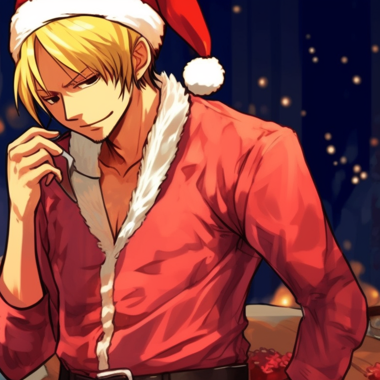 Sanji portrayed against a wintery backdrop, pastel colors and pensive expression. anime style matching sanji christmas pfp pfp for discord.