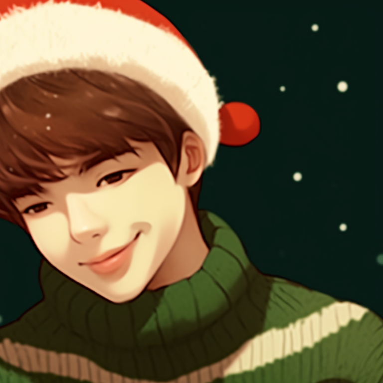 Two characters in cool blue Christmas outfits, strong contrast and dynamic poses. matching bts christmas pfp art for fans pfp for discord.