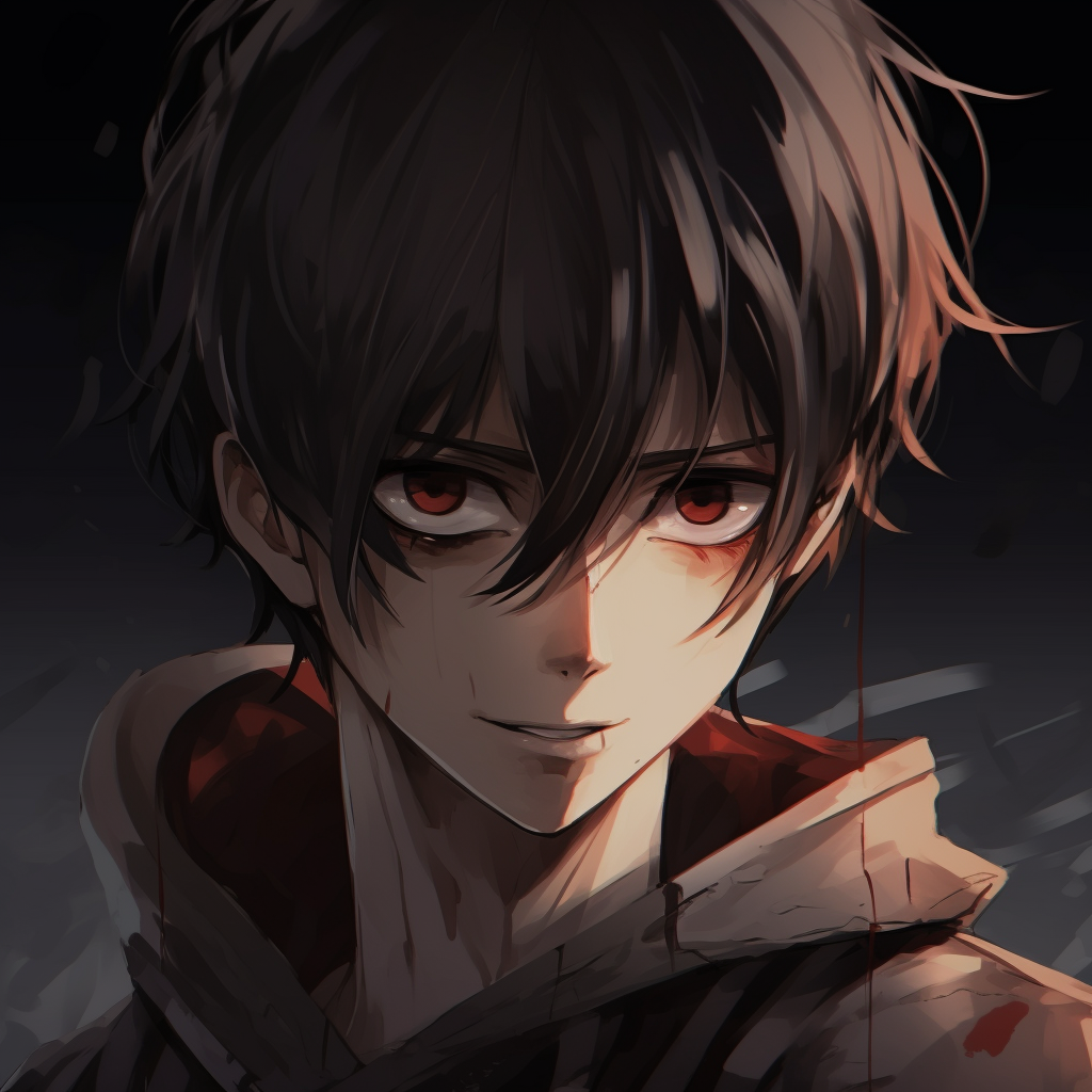 Eren Yeager from Attack on Titan, sharp outlines with intense shadows. anime guy pfp in popular series pfp for discord.