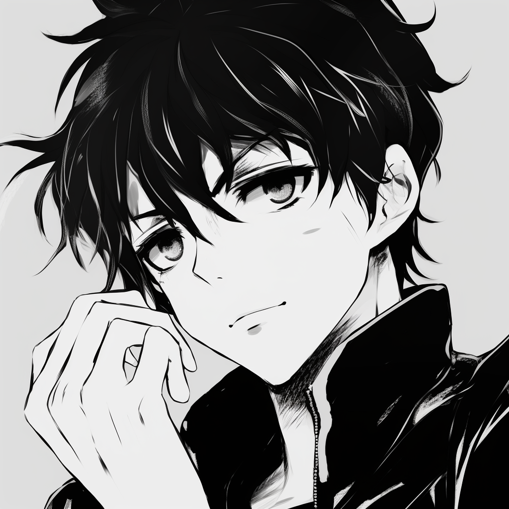 Classic anime hero in black and white, showcasing simplified design and stark contrasts. classic black and white anime pfp