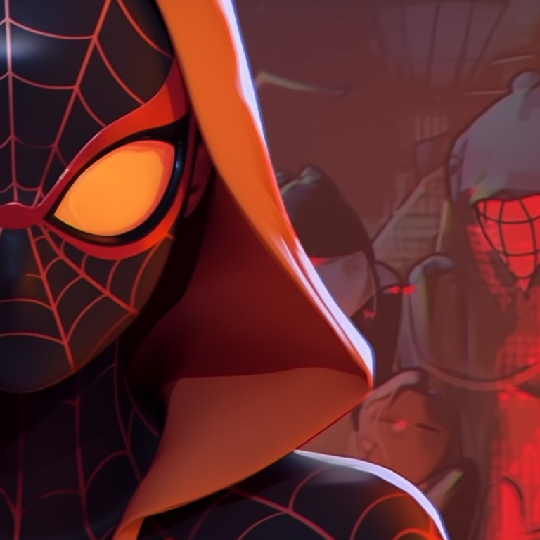 Image of Gwen and Miles, emphasis on heavy shades and contrasting hues, hinting a sense of thrill and adventure. gwen and miles halloween theme matching wallpapers pfp for discord.