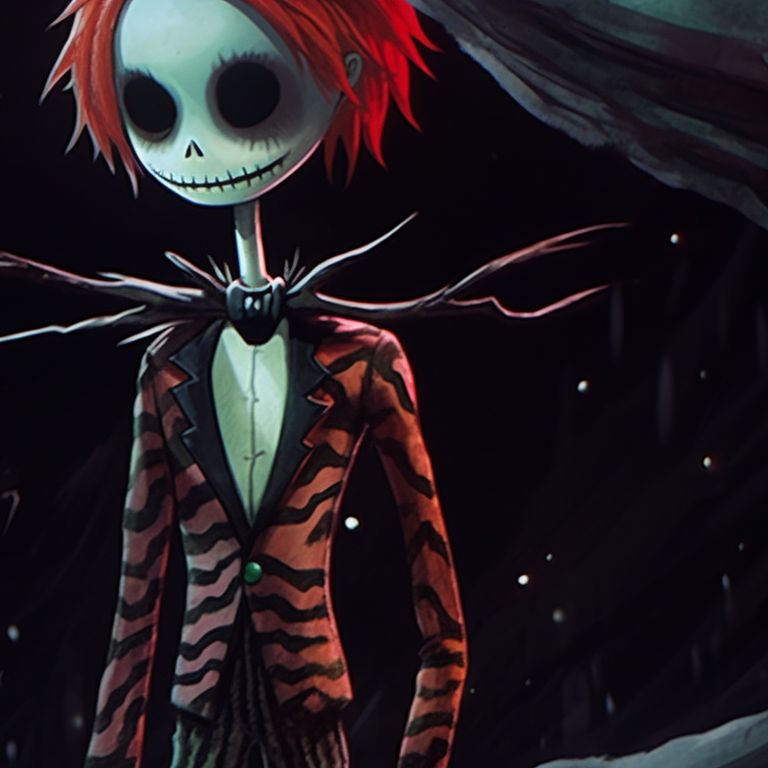 Two characters, frightening smiles and intense gazes, amidst ominously cheerful Christmas setting. matching scary christmas pfp horror film art pfp for discord.