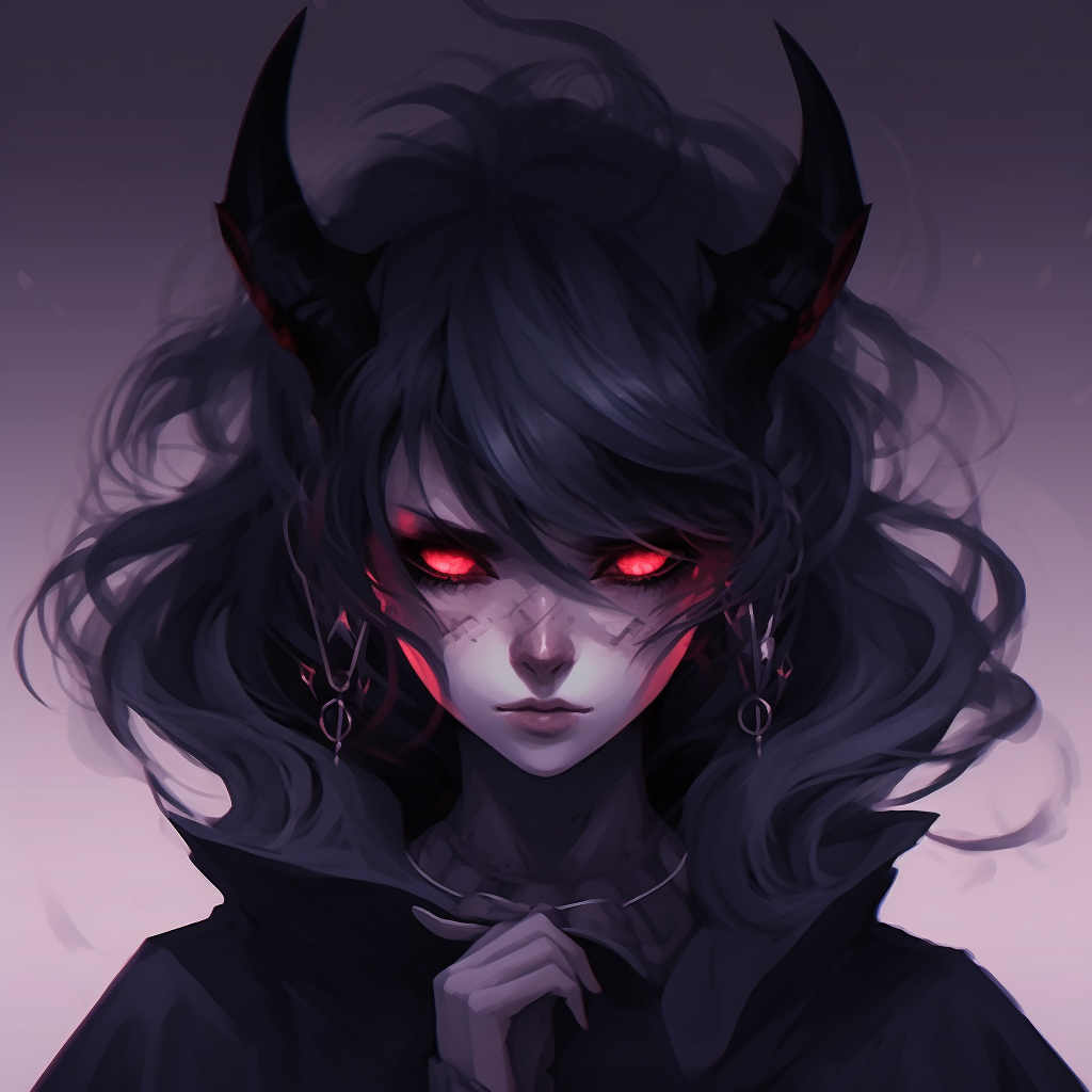 A unusually cheerful demon girl, soft shading and bright colors. anime demon girl pfp ideas pfp for discord.