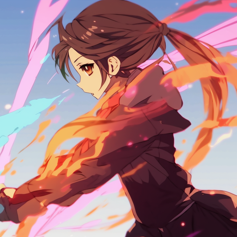 Two characters in battle stances, full of energy with dynamic lines and bold colors. delightful matching pfp gif pfp for discord.