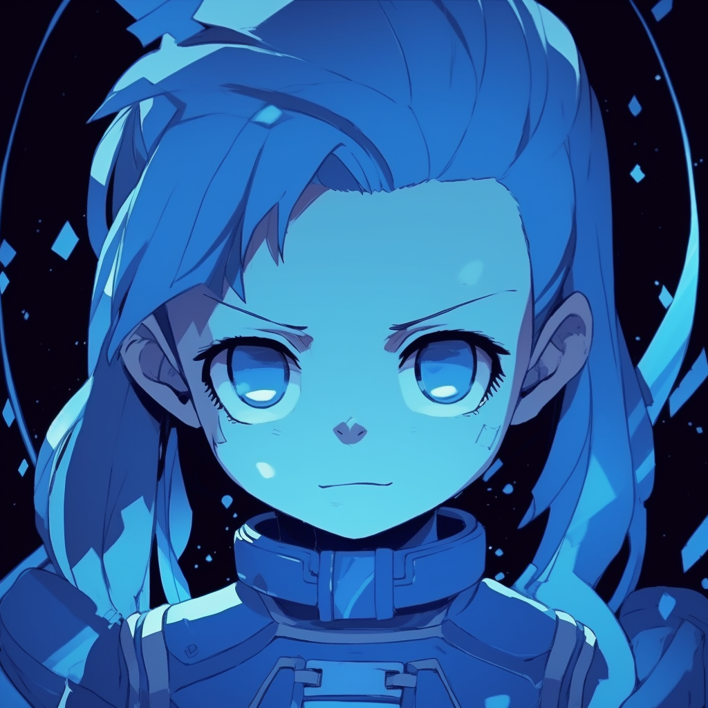 Astro Boy detailed in a palette of cool blues, highlighting his robotic features. blue-hued anime pfp