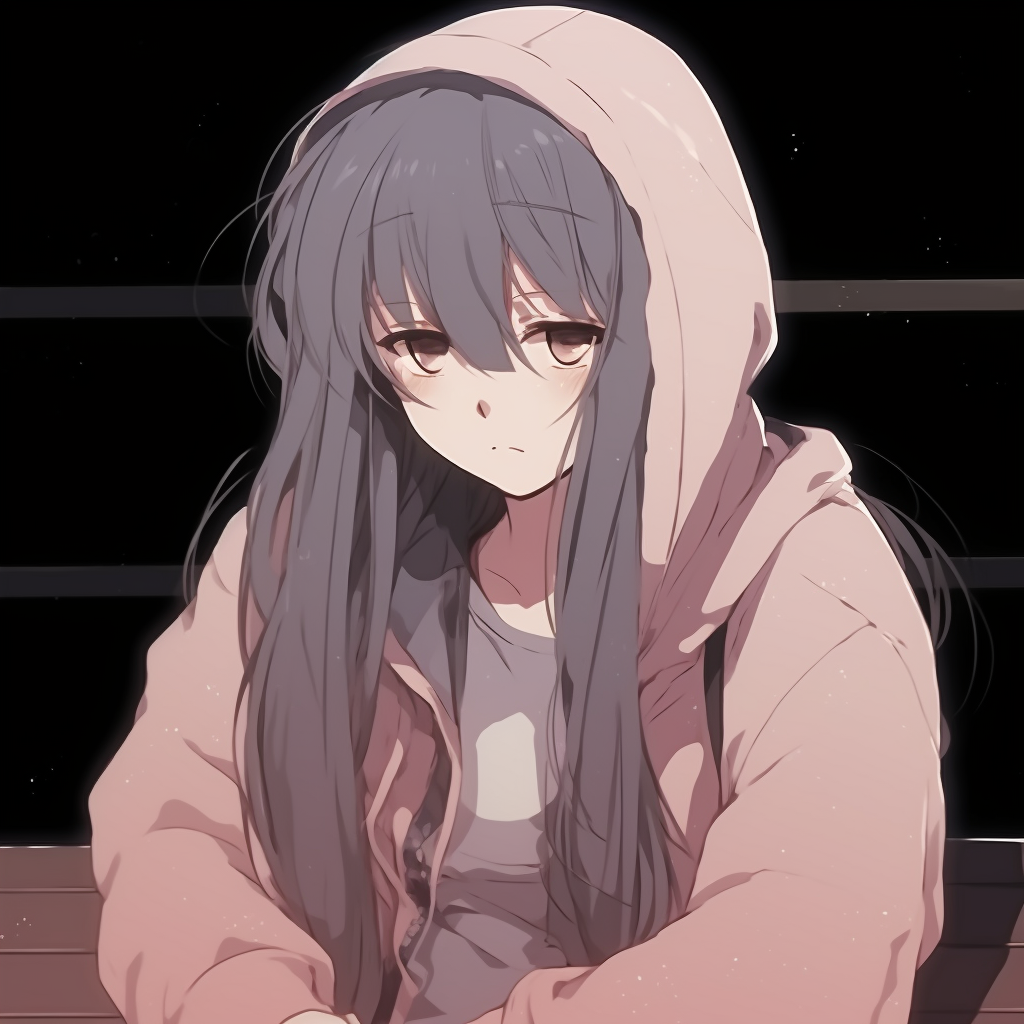 Anime girl standing in the rain, characterized by cool color tones and a sense of melancholy. depressed anime girl pfp collection pfp for discord.