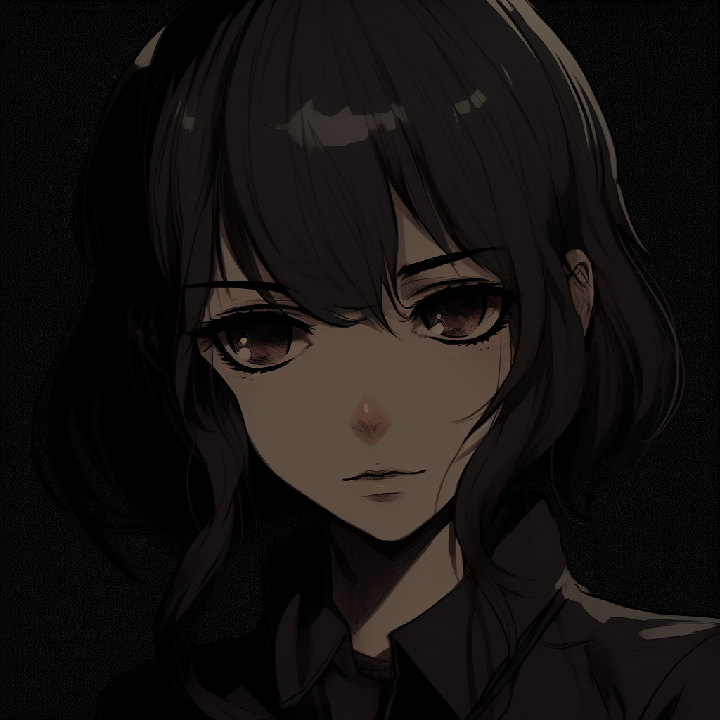 Profile picture with a mysterious female anime character, dark aesthetic with subtle splashes of vibrant colors. anime pfp dark aesthetic for females pfp for discord.