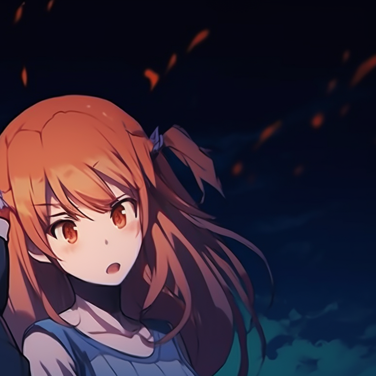 Two characters in Halloween costumes, vivid in color and emphasizing a dramatic perspective with a moonlit backdrop. a silent voice anime characters for matching halloween theme pfp pfp for discord.