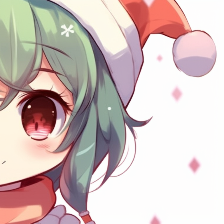 Two characters under mistletoe, contrasting cool and warm colors, with a dramatic lighting effect. matching cute christmas pfp for girls pfp for discord.